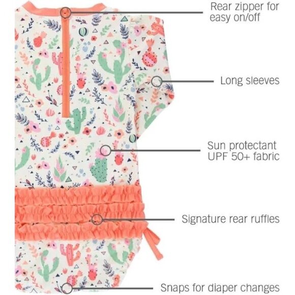 Ruffle Butts Toddler Girls UPF 50+ Long Sleeve Rash Guard SwimsuitSize 18-24M - Picture 14 of 14